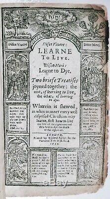 1634 RARE 1ST-ED LEARN TO LIVE & DIE+WOODCUTS Antique King James Bible 1611