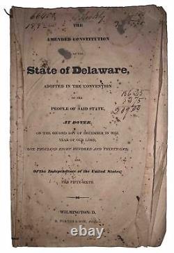 1831, The Amended Constitution Of The State Of Delaware, De, Wilmington Imprint