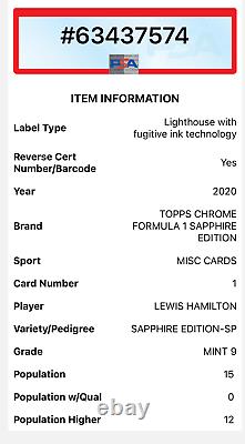 2020 Topps Chrome Sapphire Edition F1 Lewis Hamilton #1 SP Image Variation PSA 9