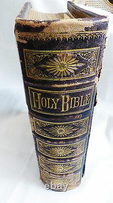 Antique Vtg Holy Catholic Bible Douay & Rheims 1800's. 22 Kt Gold Gilt Leather