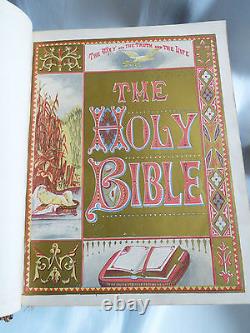 Antique Vtg Holy Catholic Bible Douay & Rheims 1800's. 22 Kt Gold Gilt Leather