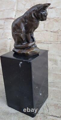 Cat Kitty Feline Lover Collector Bookend Bronze Marble Statue Decor Gift Deal NR
