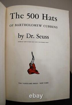 Dr. Seuss Signed'The 500 Hats of Bartholomew Cubbins' 1938 1st Edition JSA