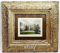 Original 1880 Chromolithograph Westwood Park Castle in England Ant. Gold Frame
