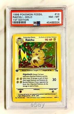 Raichu Holo Pokemon Card 1st Edition Original Fossil Series 14/62 PSA-8 NM-MINT