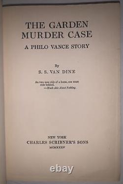 THE GARDEN MURDER CASE, by S S VAN DINE, PHILO VANCE, 1935, 1st PRINTING IN DJ