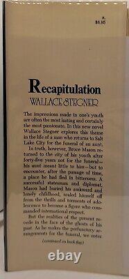 Wallace Stegner Recapitulation Signed First Edition