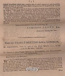 1777, Philadelphia Empreinte, Épître Quaker, Rencontre Annuelle Amis, Anti-esclavage