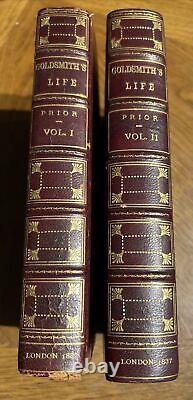 1837 2Vol La vie d'Oliver Goldsmith James Prior Première édition en cuir