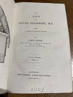 1837 2Vol La vie d'Oliver Goldsmith James Prior Première édition en cuir