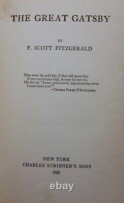 1925 Le Grand Gatsby F. Scott Fitzgerald Première Édition Fils De Scribner