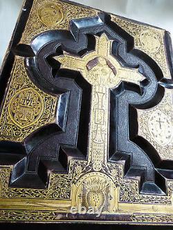 Antique Vtg Holy Catholic Bible Douay & Rheims 1800's. 22 Cuir Doré Kt Gold