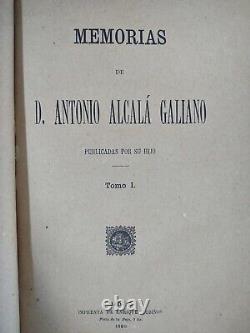 Antonio Alcalá Galiano Memorias 1886 Première Édition Espanol Politique Espagne