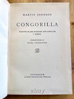 CONGORILLA par MARTIN JOHNSON 1938 LIVRE EN CUIR ANTIQUE SUÉDOIS HC AFRIQUE PYGMÉES