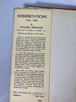 Interprétations par Walter Lippmann Première édition 1932 Livre vintage avec couverture