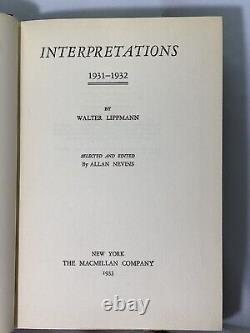 Interprétations par Walter Lippmann Première édition 1932 Livre vintage avec couverture