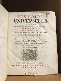 L'histoire Du Monde 1700s 39 Livres Anciens Nombreux En Cuir Set Cartes Dépliantes Egypte Rome