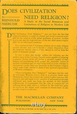 La civilisation a-t-elle besoin de la religion par Reinhold Niebuhr Macmillan, 1927, Relié