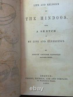 La vie et la religion des Hindous, Gangooly, Excellente 1ère édition de 1860