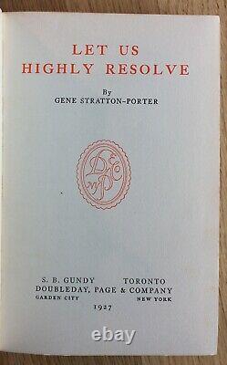Laissez-nous Résoudre Par Gene Stratton-porter (1927, Hc, Dj) Première Édition