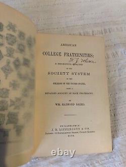 Les Fraternités De L'american College By Wm. Raimond Baird 1879 Première Édition Hc 1st Ed