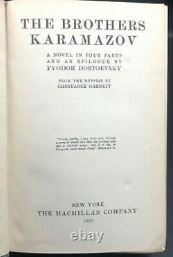 Les Frères Karamazov Fyodor Dostoevsky Première Edition Impression Précoce 1920