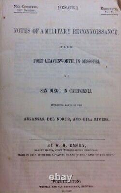 Notes d'une reconnaissance militaire par W. H. Emory, 1848, première édition, HC rare