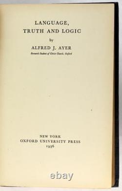 Première édition 1936 Langage Vérité et Logique Alfred Ayer Positivisme Logique Relié