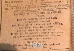 Rare Première Édition De Benjamin Franklin Epitaph! Ames Almanach Pauvre Richard 1771