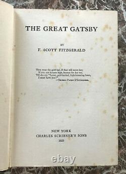 The Great Gatsby, True First Edition, 1925, Par F. Scott Fitzgerald 1ère/1ère