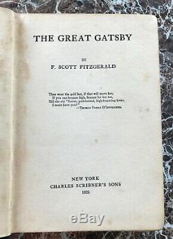 The Great Gatsby, True Première Édition, 1925, Par F. Scott Fitzgerald 1er / 1er
